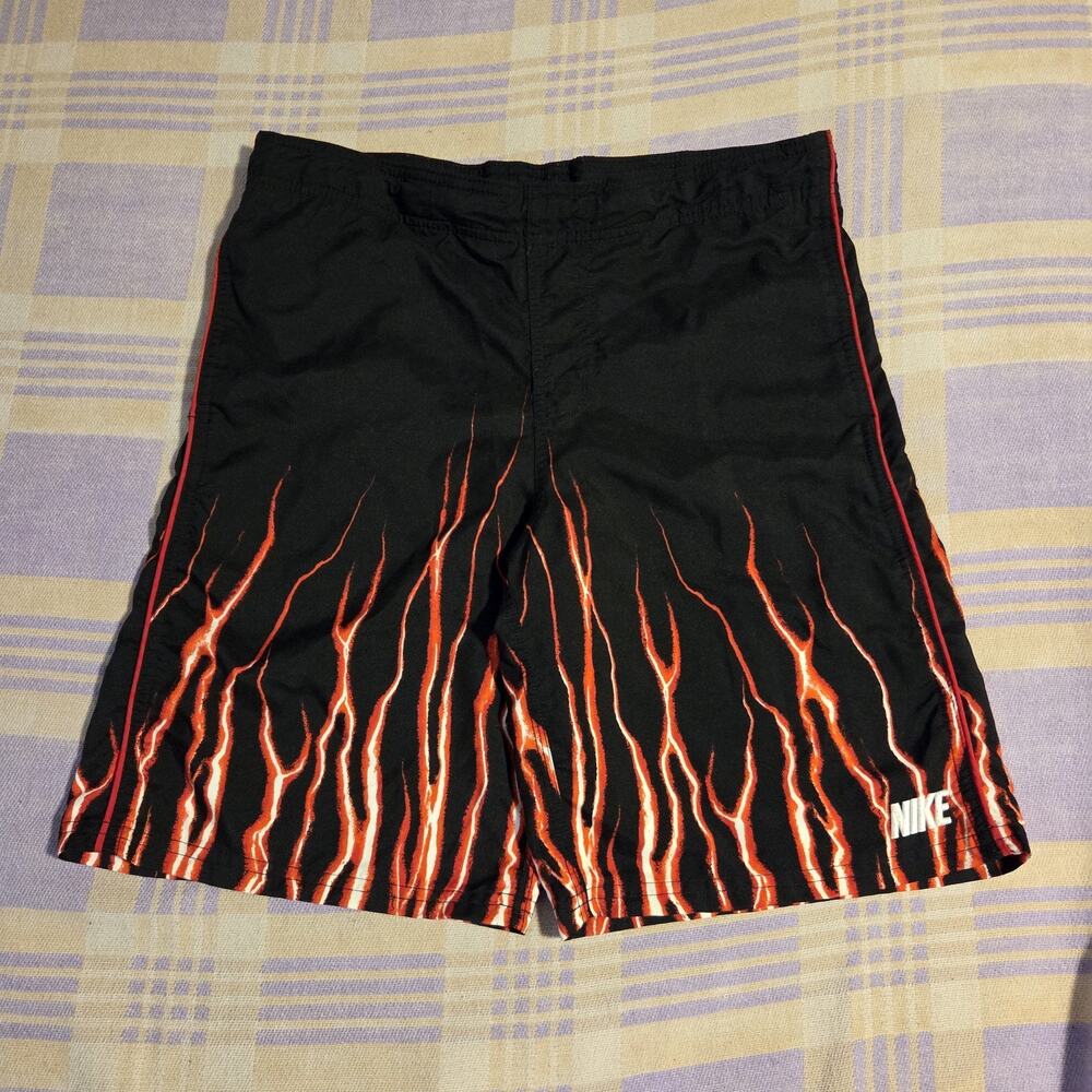Vtg Y2K Nike Flame Swim Shorts Mens Medium Gray Tag Lightning Fire Trunks Mesh